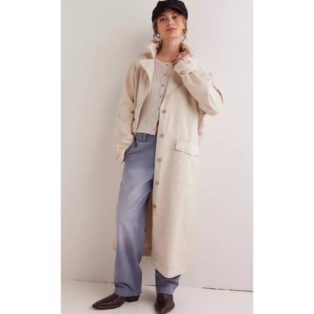 Free People We The Free Perry Military Coat Khaki Trench Jacket Women's Large - Picture 16 of 16
